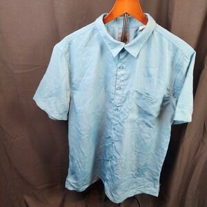 10 Line Sport Button Up Shirt Short Sleeve Pineapples  Blue Size XL